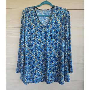 Susan Graver QVC Plus 1X Long Sleeve Blue Women's Top V-Neck